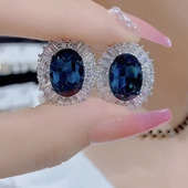 纯银针蓝色水晶耳钉高级感精致满天星耳环女气质时尚 小众耳饰新款