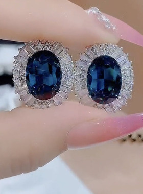 纯银针蓝色水晶耳钉高级感精致满天星耳环女气质时尚小众耳饰新款