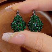 百搭 满钻耳扣时尚 高级精致绿色水晶耳环简约轻奢洋气耳饰新款 爆款