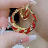 撞色中国红耳环女复古风大气简约耳圈高级感气质重工金属耳饰新款