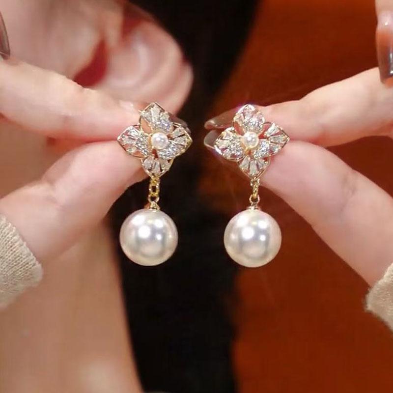 银针锆石珍珠耳环女新款2025爆款