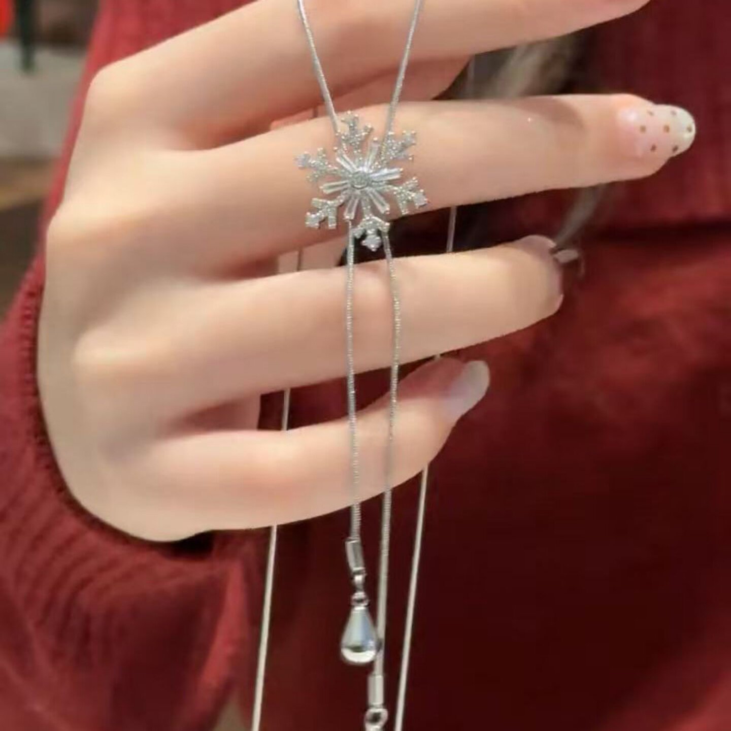 超闪锆石雪花可抽拉毛衣链锁骨链