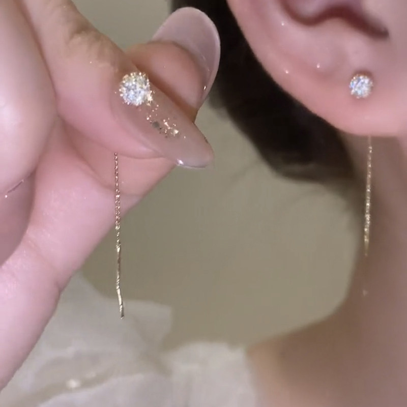 小钻球耳线女可抽拉长款流苏耳饰