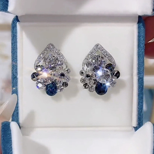 一帘幽梦复古闪亮彩色锆石耳环2025年新款潮轻奢气质女神范耳饰女