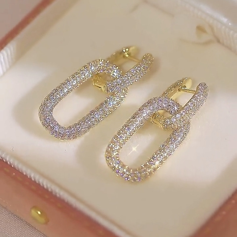 银针满钻一款两戴几何耳环