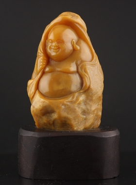 老挝田黄石古玩手工艺术风弥勒佛