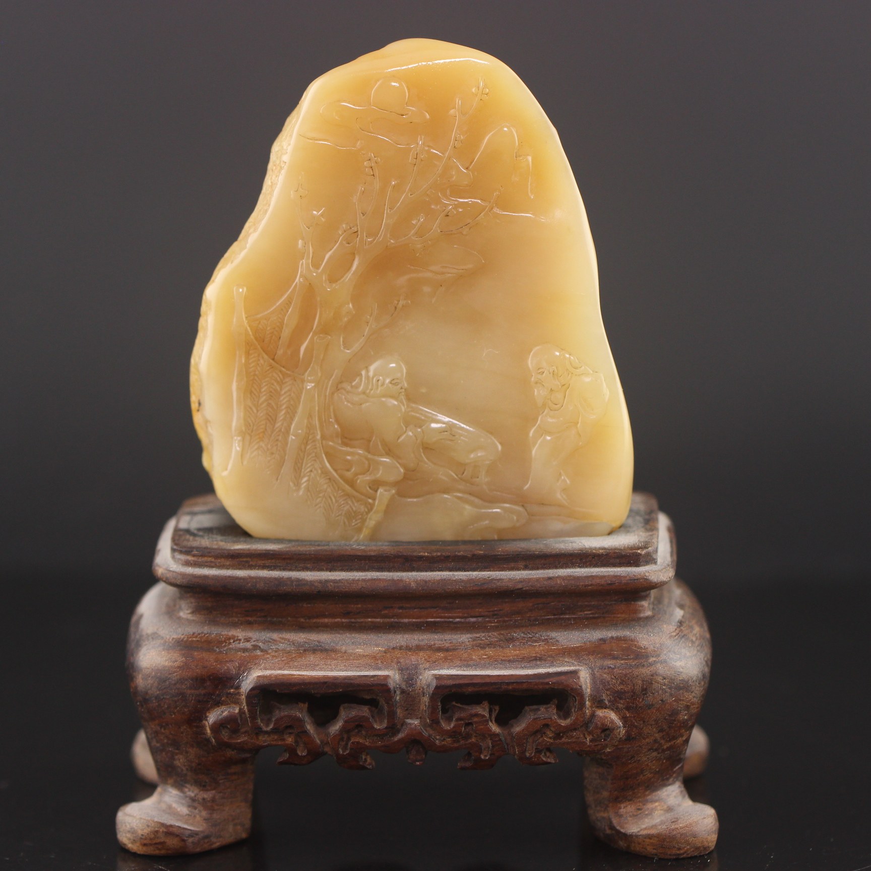 昌化田黄石以琴会友山水摆件古玩家居书房摆设工艺术礼品收藏直销