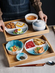 日式 一人食精致早餐减脂分格盘家用月子餐餐具带托盘 单人餐具套装