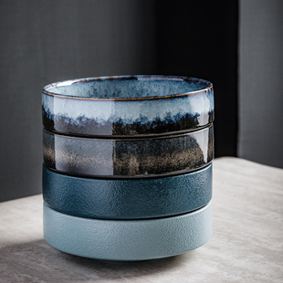 日式陶瓷碗创意直边碗家用磨砂哑光沙拉碗浓汤碗西餐碗宽口浅底碗