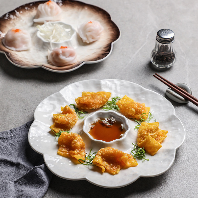 陶瓷饺子盘家用专用盘子带醋碟酒店菜盘子商用卤菜拼盘带蘸料虾盘,餐饮具,盘,淘宝优惠券,粉丝福利购,淘宝优惠卷