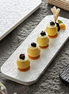 黑白纯色岩石纹长方形平盘陶瓷长条盘寿司盘刺身平板盘点心盘家用