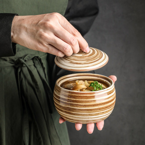 釉下彩隔水炖盅陶瓷带盖商用