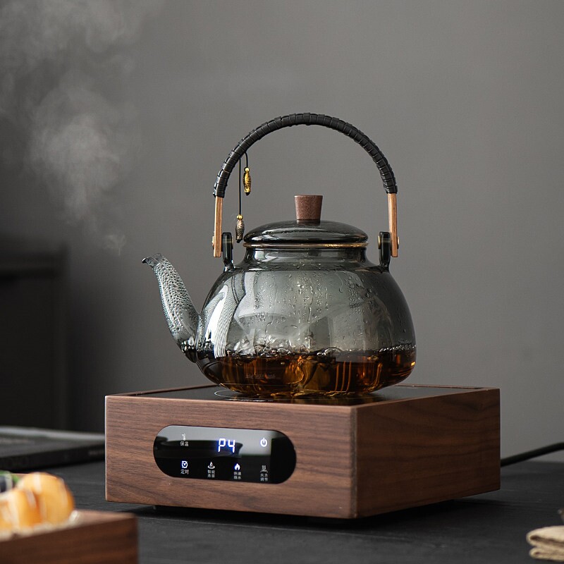 胡桃木电陶炉煮茶器玻璃烧水器小
