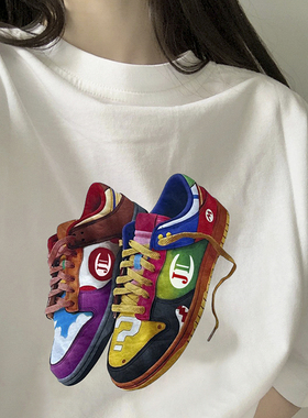 季冠军白色短袖t恤女2025夏季新款情侣简约宽松纯棉潮流百搭上衣