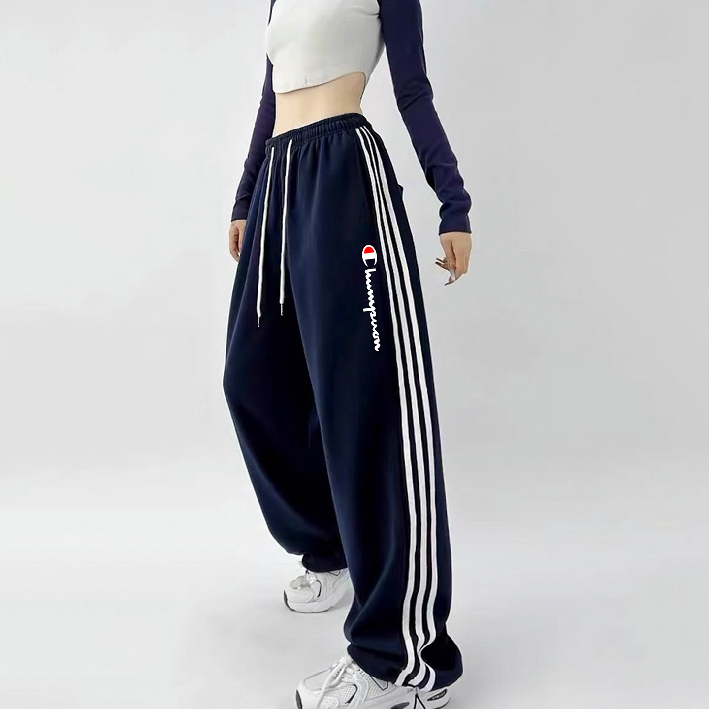 美式时尚高腰运动直筒裤女