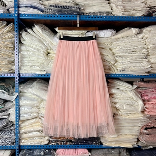 高腰网纱裙蛋糕裙2025春夏季新款a型多层次纱裙百褶中长款仙女裙