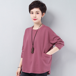 大码 卫衣女2026年新款 长袖 中年妈妈休闲宽松纯棉短款 圆领上衣 春装