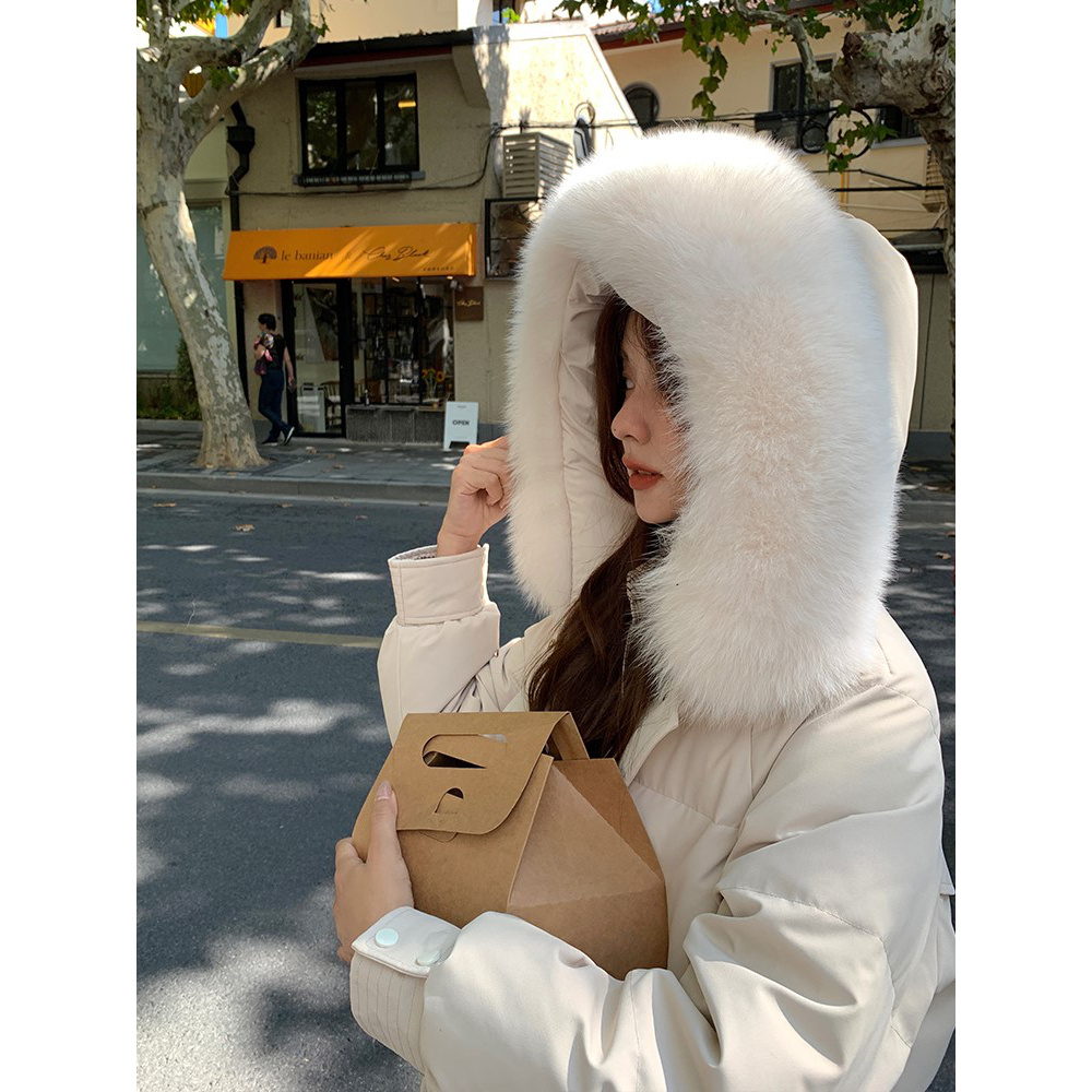 白鸭绒羽绒服女冬季2025年新款时尚爆款狐狸大毛领加厚过膝外套