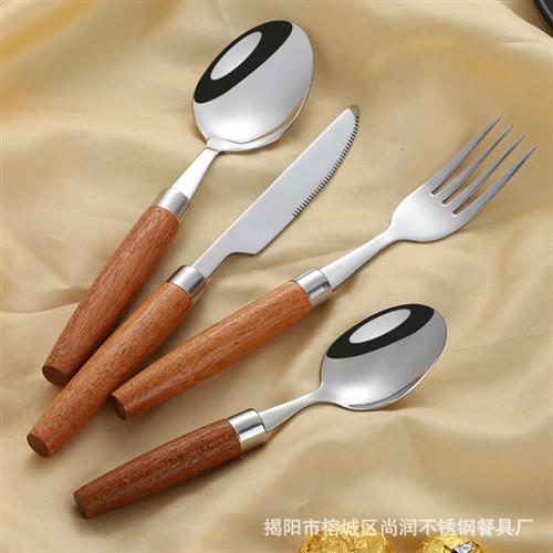 日式ins餐具刀叉勺套装原木质手柄西餐餐具套装304不锈钢餐叉餐勺