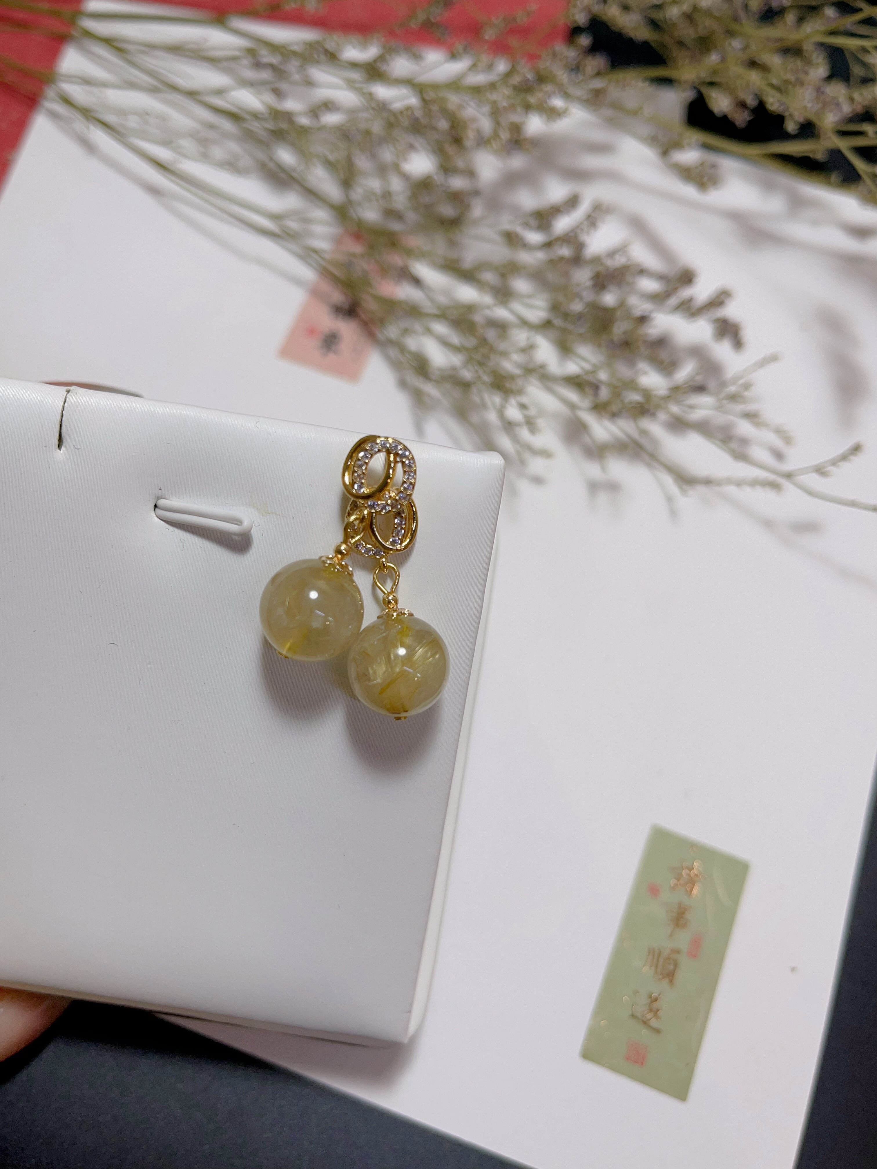 玖紫 天然金发晶耳钉耳坠水晶耳钉 11.5mm 925银针