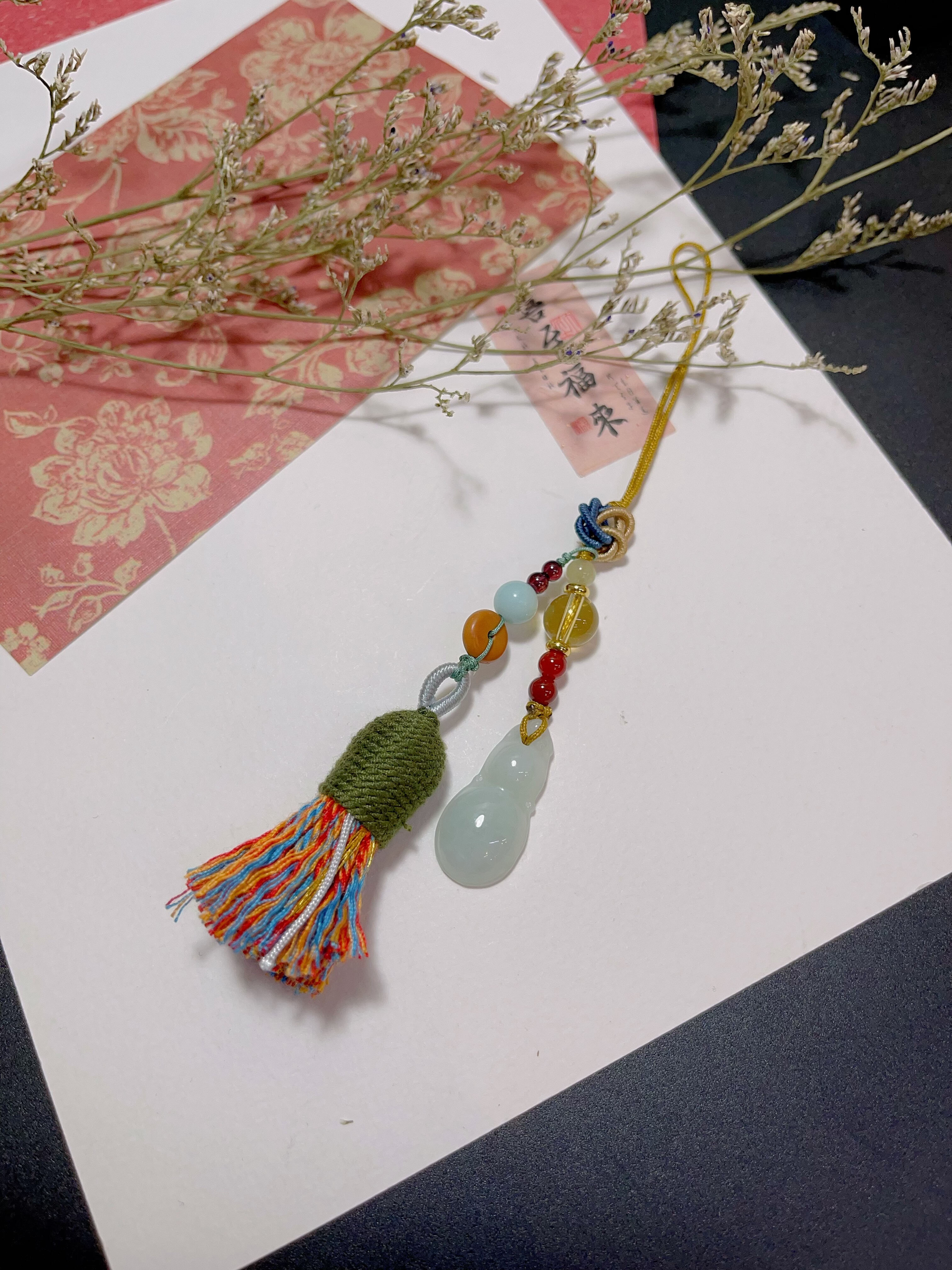 玖紫手工编葫芦手机挂件包挂钥匙扣配水晶和田玉石榴石寿山玉等