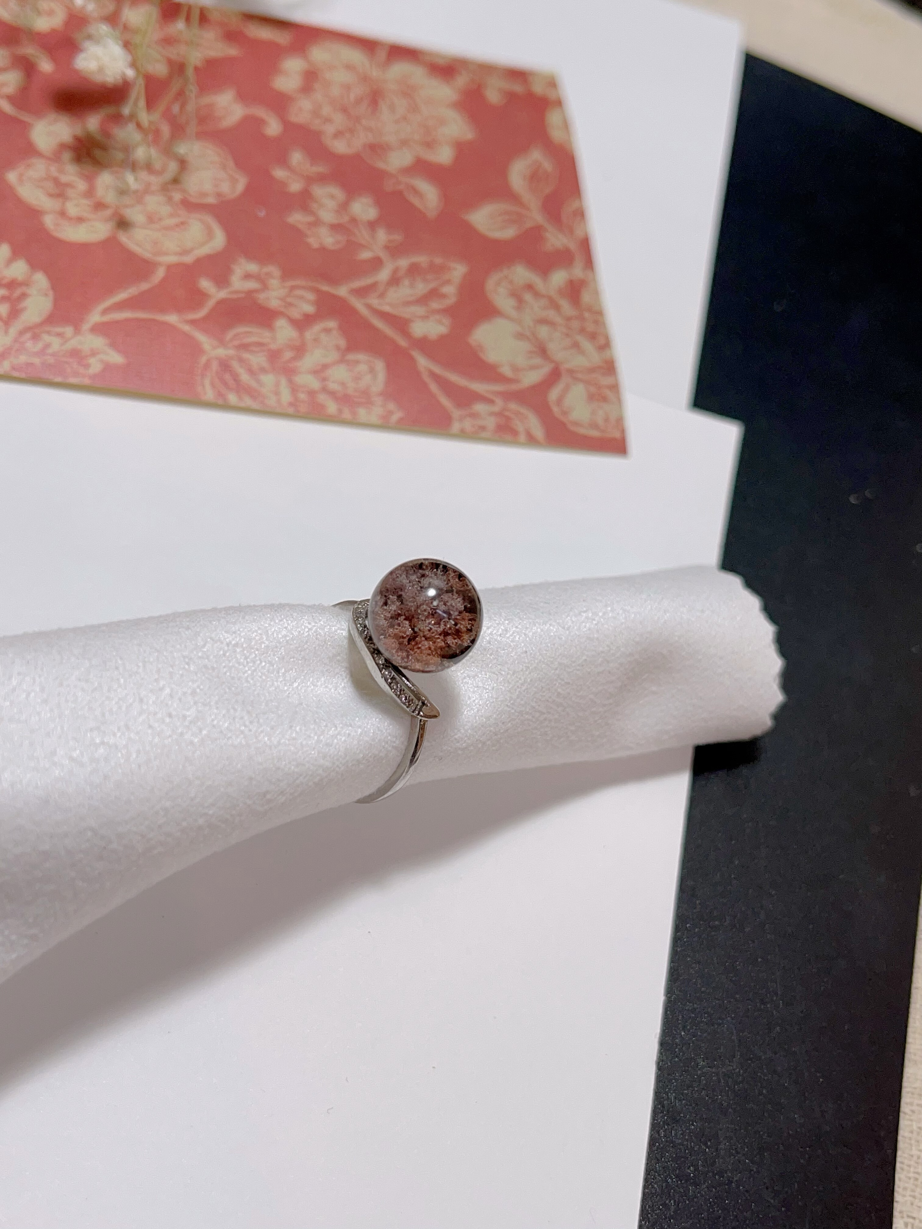 玖紫 紫气东来 925银幽灵水晶戒指 红棕幽灵水晶聚宝盆戒指 10mm