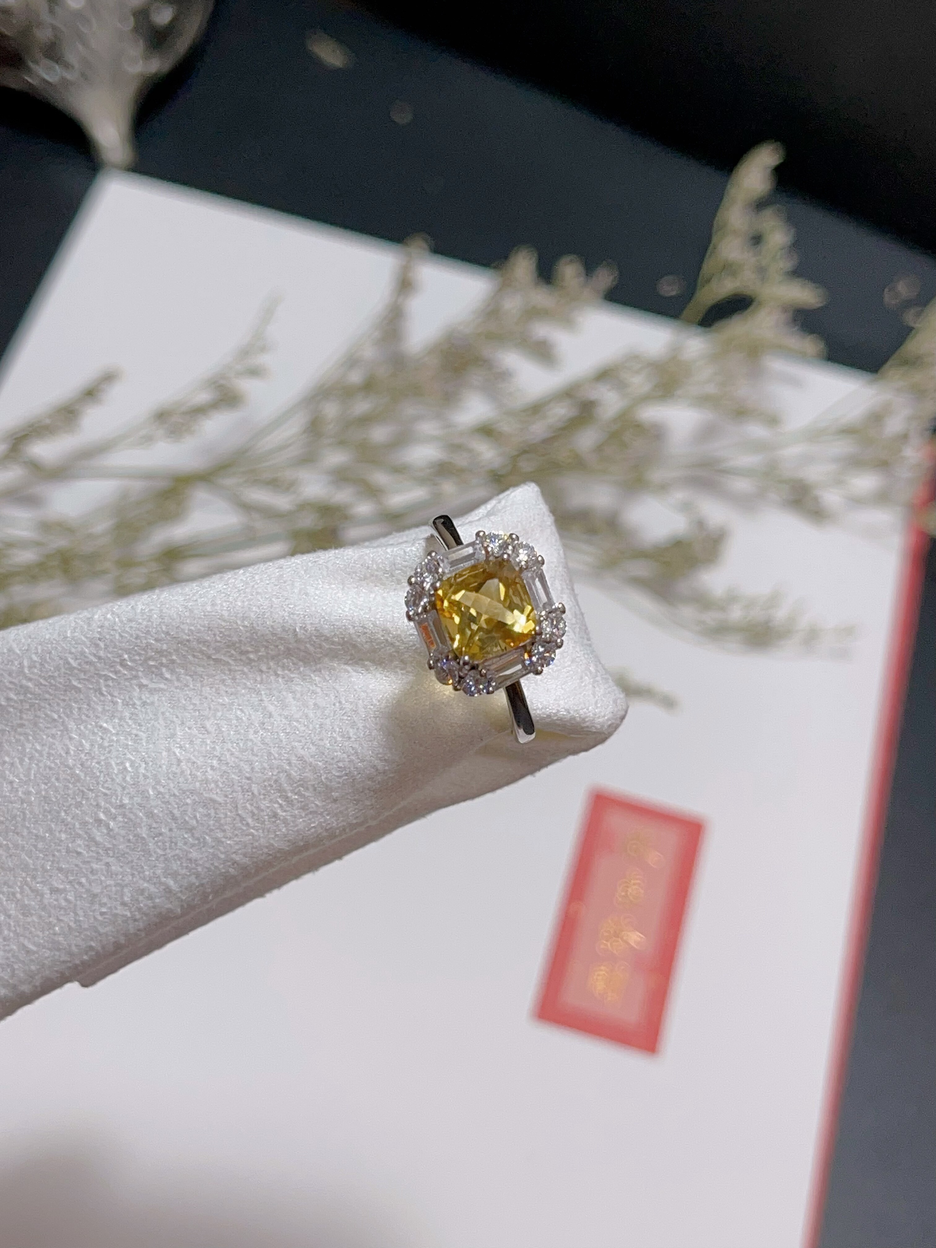 玖紫 925银天然黄水晶戒指 黄水晶方糖戒指