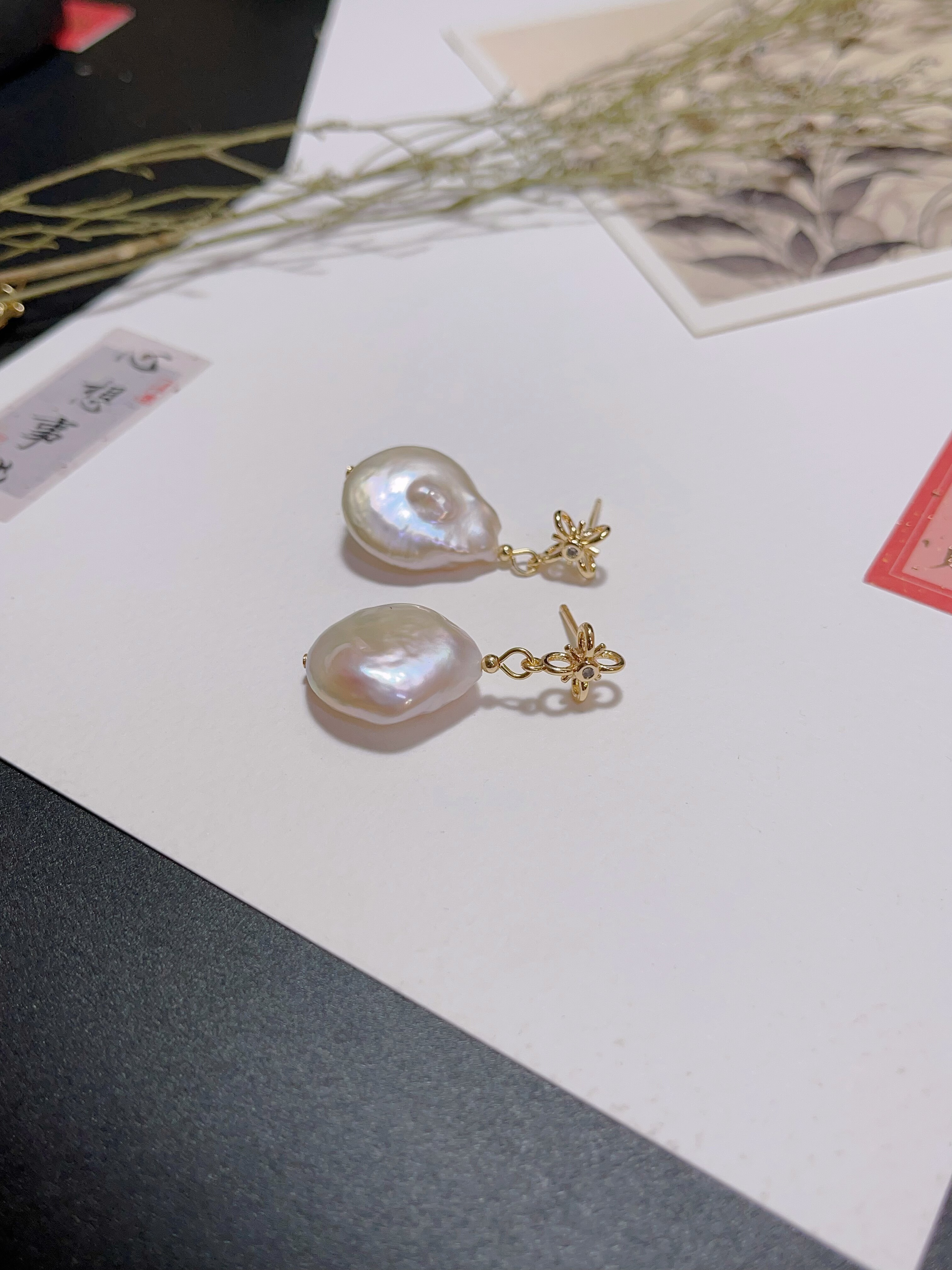 玖紫 设计款 天然珍珠耳钉 巴洛克珍珠耳钉耳坠 925银针