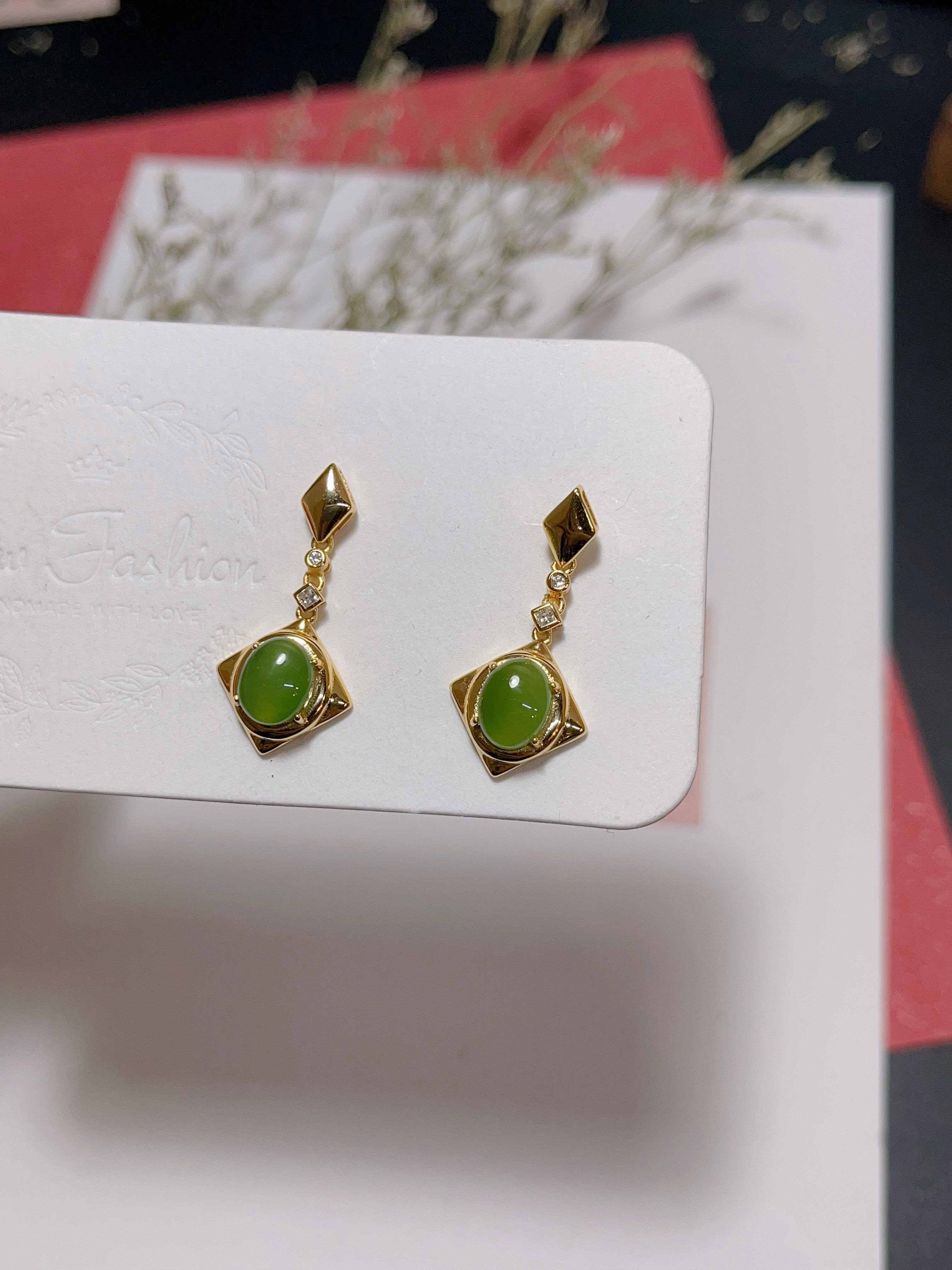 玖紫天然和田碧玉耳钉耳坠和田碧玉耳饰和田玉耳钉925银针