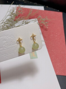 玖紫 和田玉耳钉和田玉晴水耳钉耳饰925银针10mm