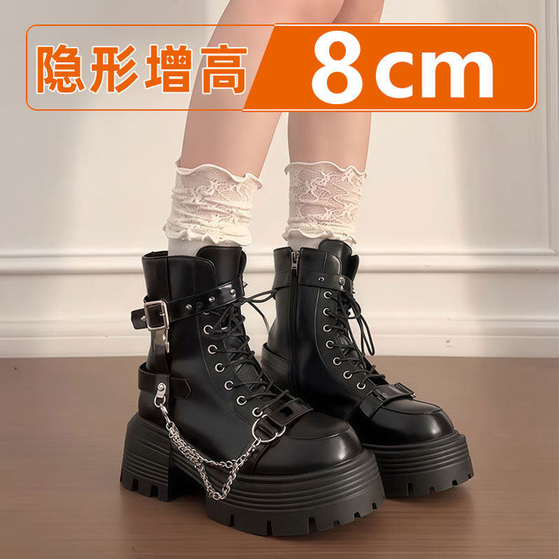 漫展增高鞋cosplay二次元成男女马丁靴高帮coser万用内增高皮靴图片