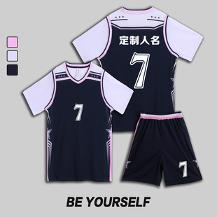 女款女生女童学生假两件短袖篮球服运动健身套装定制印刷3009宝蓝