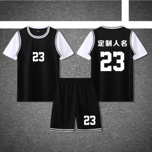 女款女士女生学生假两件短袖篮球服运动健身套装定制印刷A833黑白