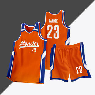 全身数码定制印刷成人儿童篮球服套装球衣比赛训练队服LB082 橙色