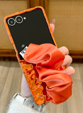 适用三星zflip7手机壳橙色新款zflip6折叠屏外壳电镀硬壳zflip5丝巾腕带zflip4防摔蓝色个性保护套