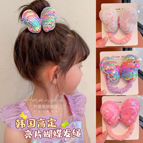 儿童发圈亮片蝴蝶发绳可爱头绳女童扎马尾女孩皮筋高弹不伤发发饰