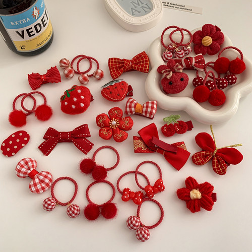 喜庆中国风女童拜年头饰套装