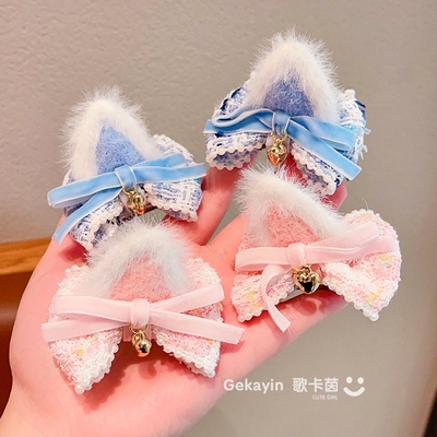 小香风猫耳朵蝴蝶结对夹发饰