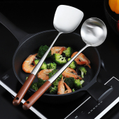 厨师专用炒勺长柄304不锈钢锅铲勺子套装 家用炒菜铲子防烫花梨木