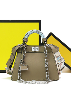 peekaboo 休闲简约风牛皮外缝线编织小猫包风琴单肩斜挎锁扣女包