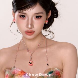 CHOWDOWN原创3D打印猫咪苹果毛衣链手工编绳装饰长链小众个性项链
