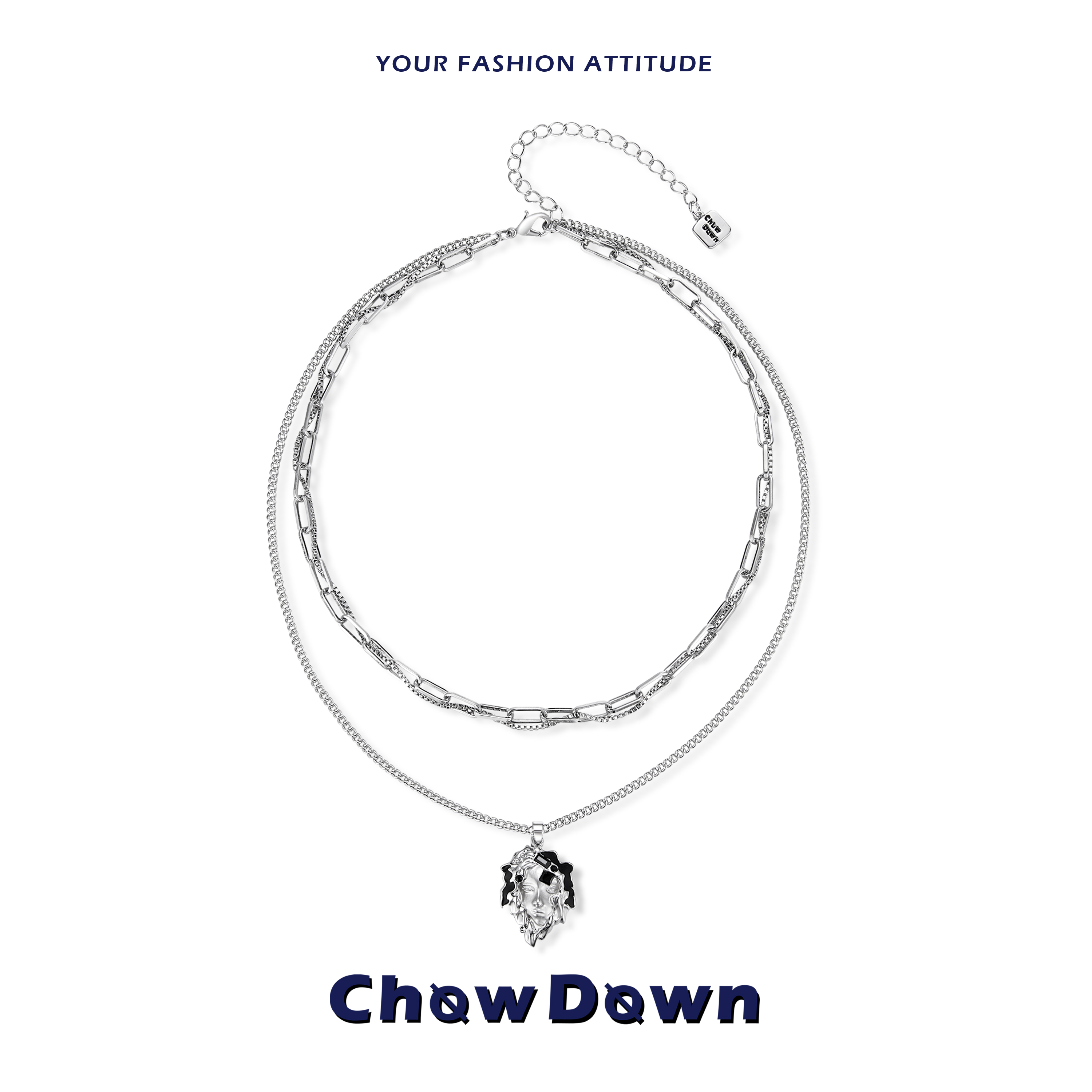 CHOWDOWN原创金属人像双层锁骨链
