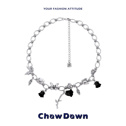 CHOWDOWN原创暗夜玫瑰锁骨链