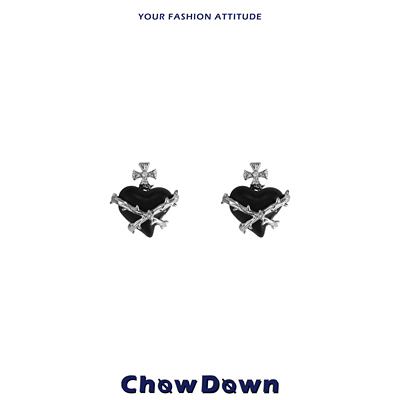 CHOWDOWN黑檀木桃心简约耳钉