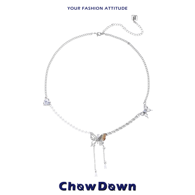CHOWDOWN香槟蝴蝶流苏锁骨链