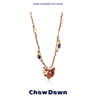 CHOWDOWN原创半面狐系列可抽拉调节毛衣链手工串珠项链 明星同款