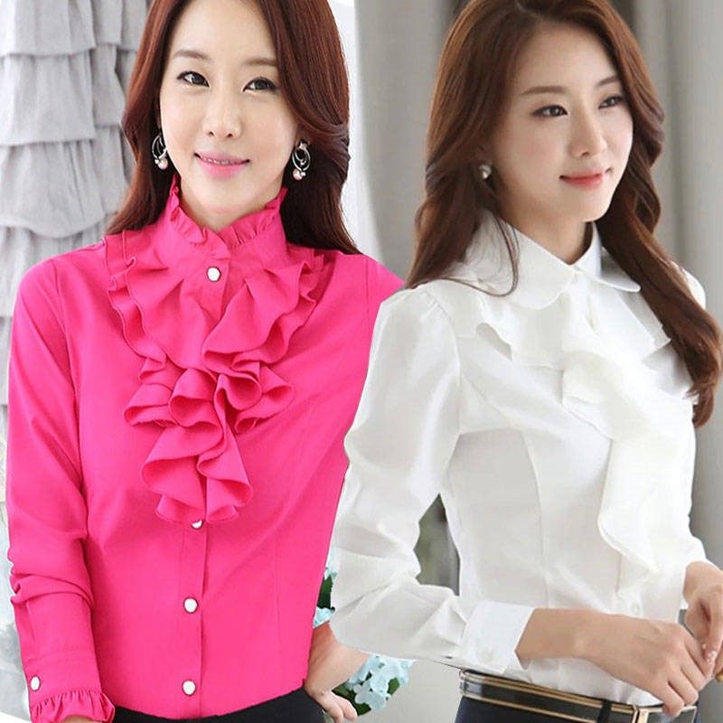 2019春秋新款雪纺衬衫女长袖韩版修身显瘦荷叶花边职业装衬衣上衣|msdalam kategori Butik wanita / wanita, shirt - dari Buy2taobao.com untuk memberikan perkhidmatan ejen Taobao profesional membeli