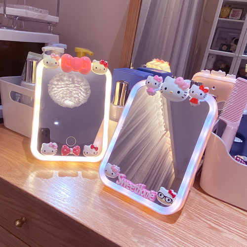 可爱带灯台式桌led化妆梳妆镜子