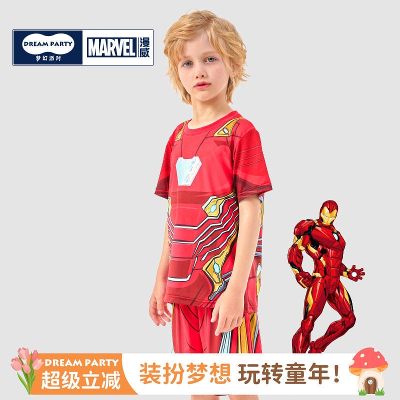 钢铁侠男童夏季速干短袖短裤面具
