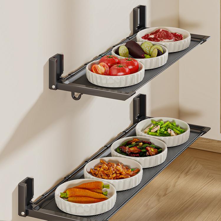 厨房备菜置物架可折叠配菜盘壁挂式碗碟收纳架多功能免打孔调料架